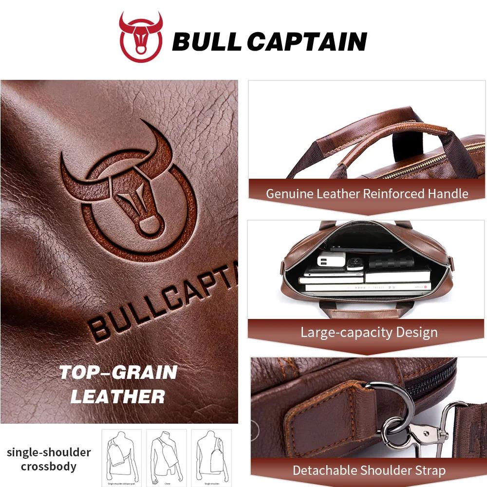 BULLCAPTAIN porte-documents en cuir pour hommes avec grande capacité sac à main multifonctionnel sac