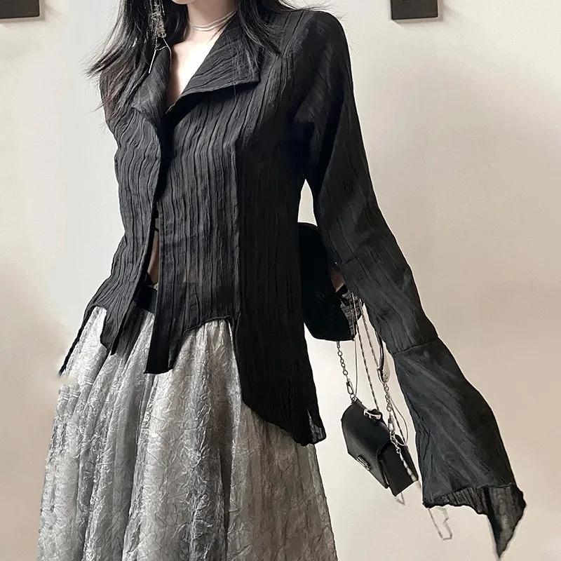 Karrram – chemise noire gothique, Style Yamamoto foncé, chemisier esthétique pour femmes, vêtements 
