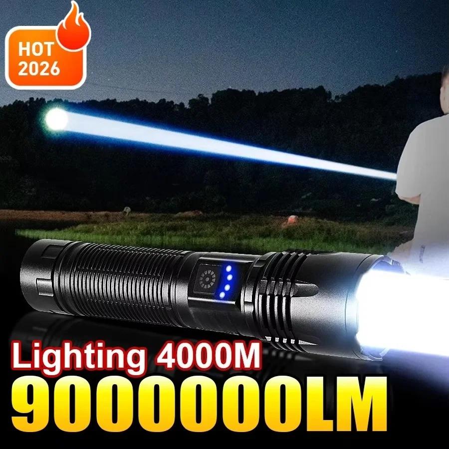 Lampe torche LED haute puissance 2026 9000000LM Lumière puissante Torche tactique Rechargeable Lampe