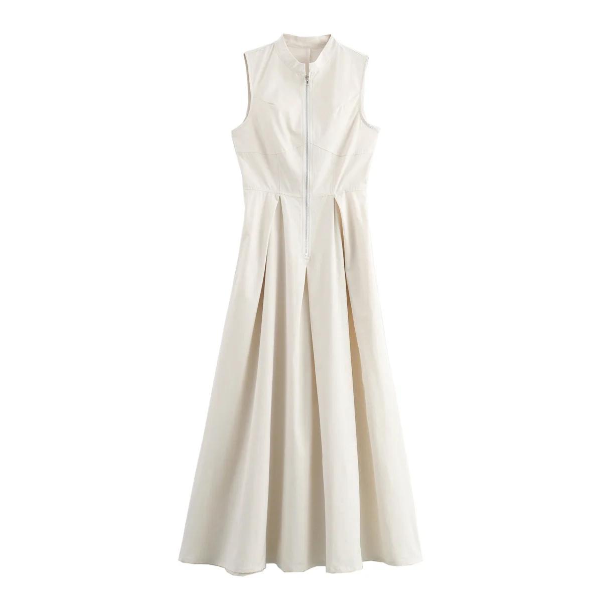 MUJER 2025 robes longues drapées pour femmes fermeture éclair sans manches robe Maxi femme vacances