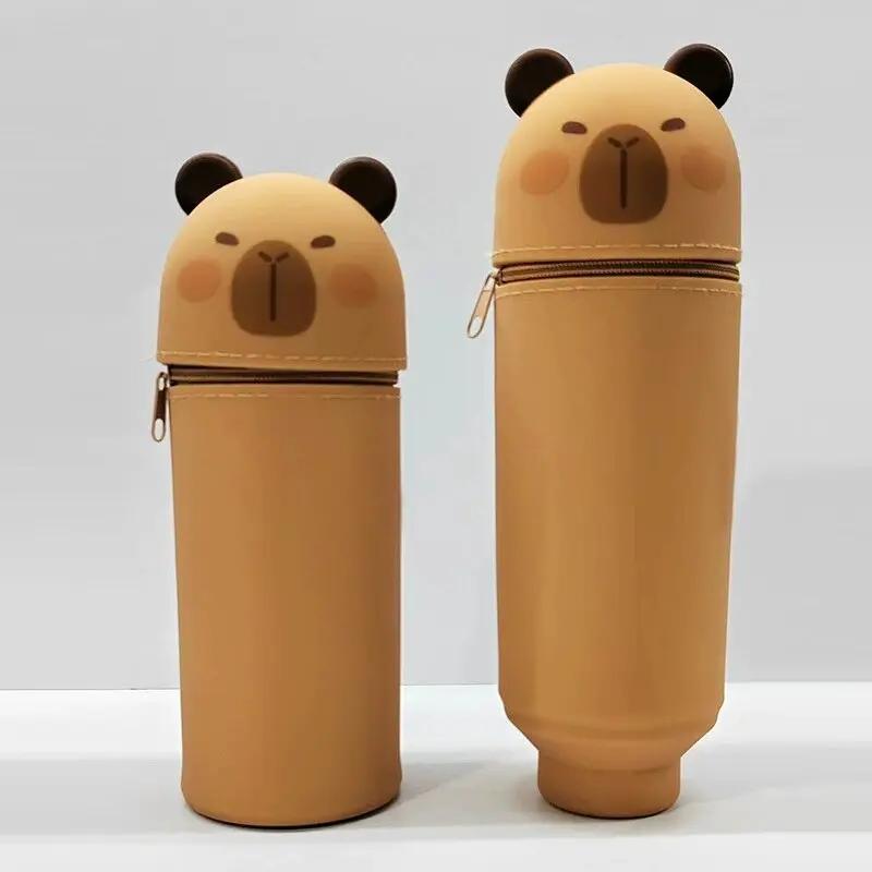 Trousse à crayons télescopique en Silicone, 1 pièce, animaux Kawaii, sac de papeterie de grande capa