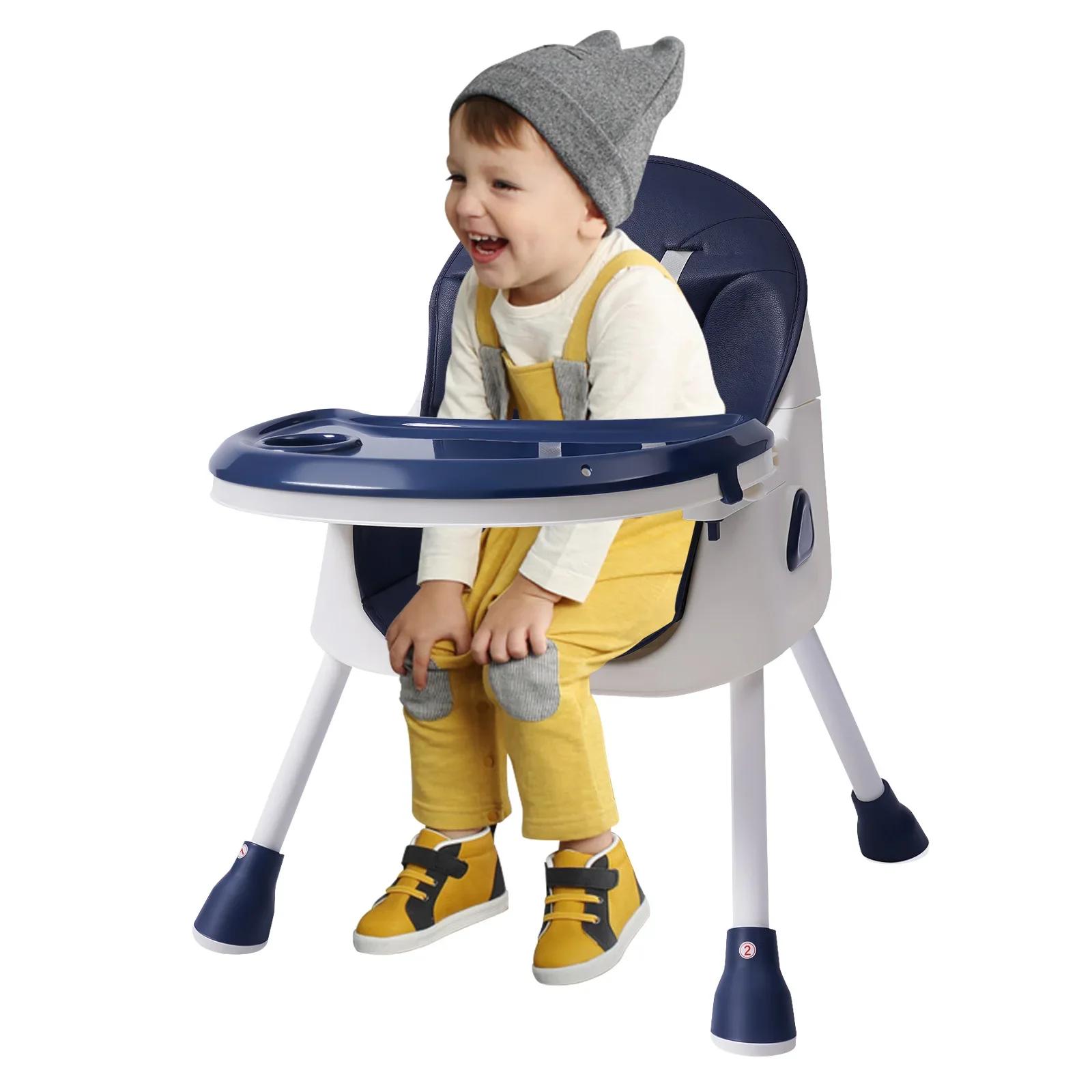 Chaise haute pour bébé à hauteur réglable avec fonction inclinable, avec marchepieds et boucle de sé