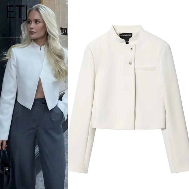 ETJ 2025 automne hiver nouveau professionnel femmes simple mode blanc court trajet col zhongshan cos