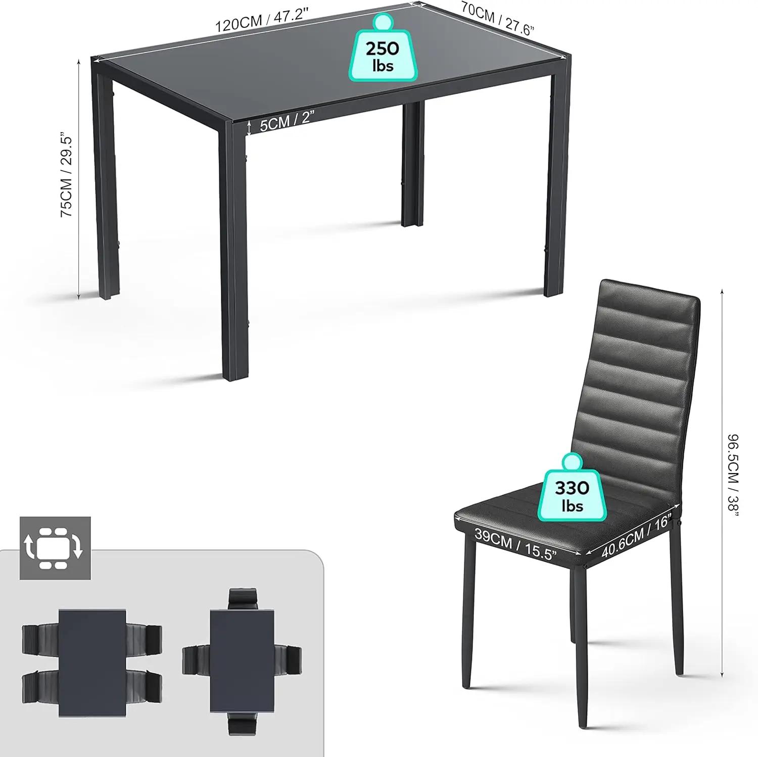 Table à manger verre 5 pièces avec chaises cuir PU - Ensemble salle à manger moderne pour cuisine salon