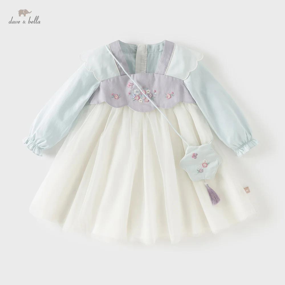 Dave Bella robe en maille pour filles printemps automne bébé charme robes d'extérieur Style chinois