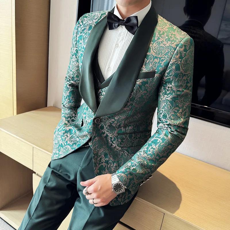 Printemps 2025 hommes Style britannique affaires décontracté trois pièces costume gilet pantalon hau