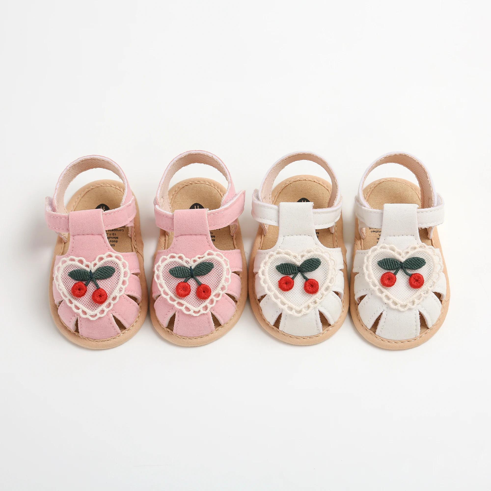Sandales d'été pour bébé fille, chaussures à semelle en tissu cerise, chaussures pour nouveau-né, ch