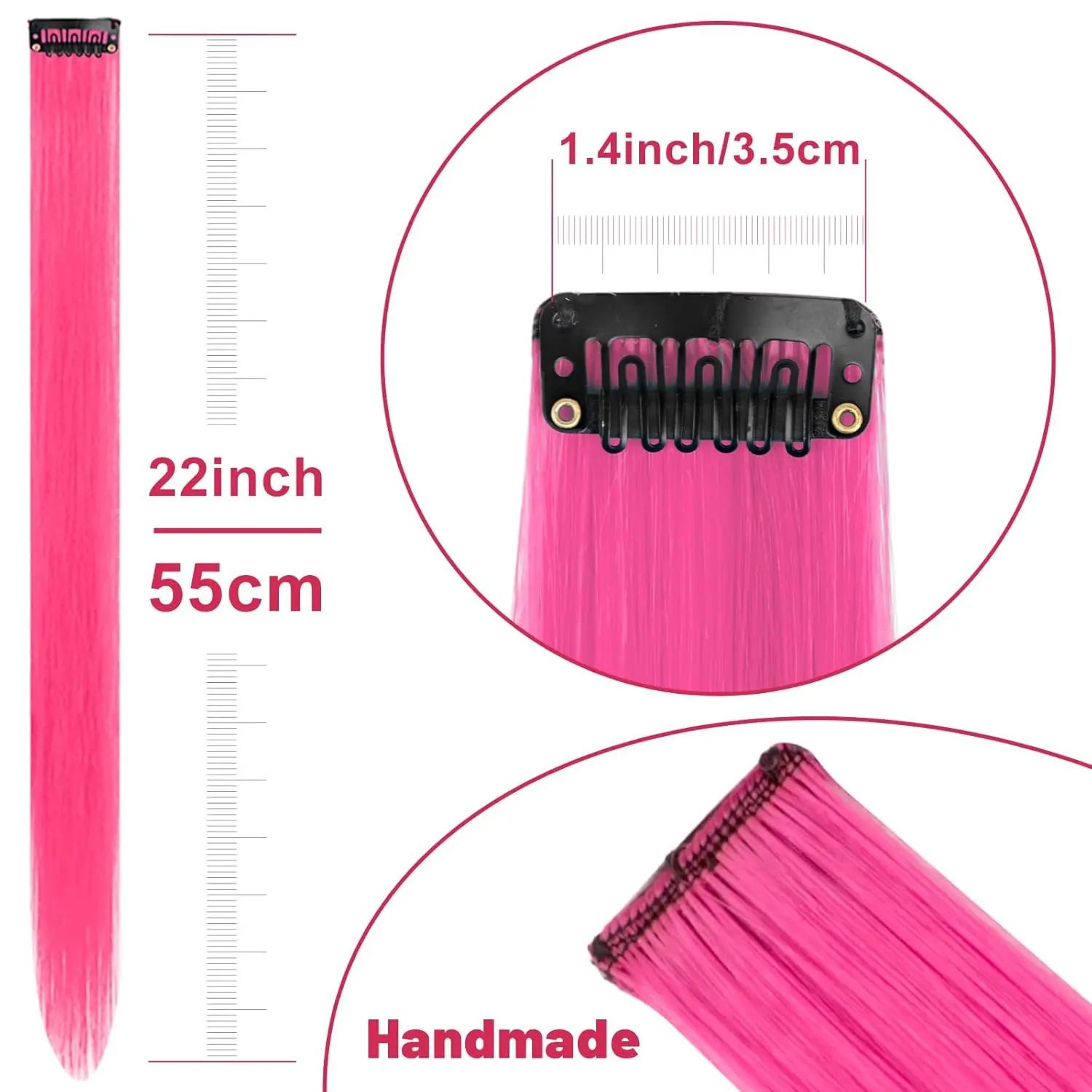 Extensions de cheveux synthétiques colorées à clips, 5 pièces, Extensions de cheveux colorées arc-en