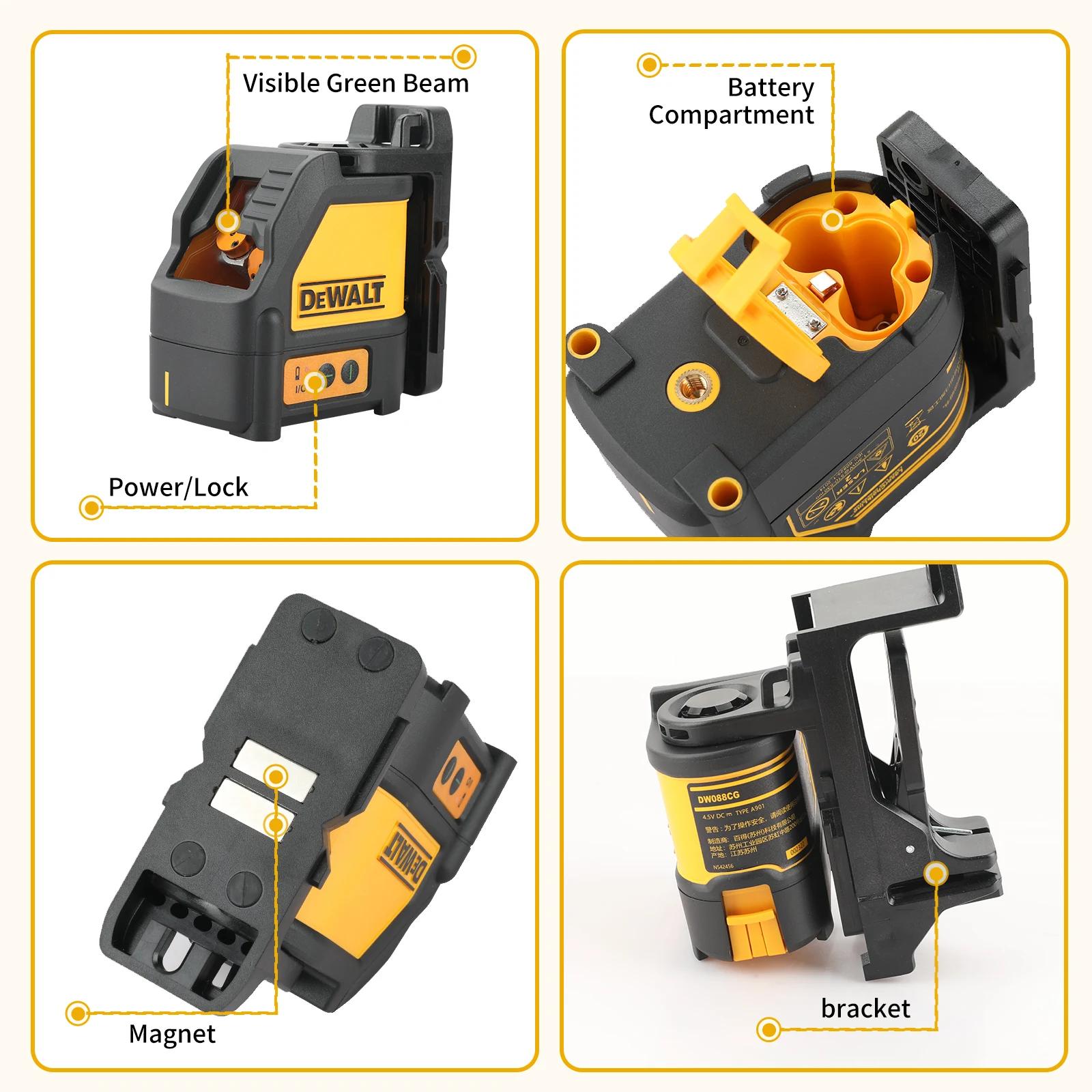 Niveau laser à ligne croisée verte haute précision DEWALT DW088CG, niveau laser vert auto-nivelant p