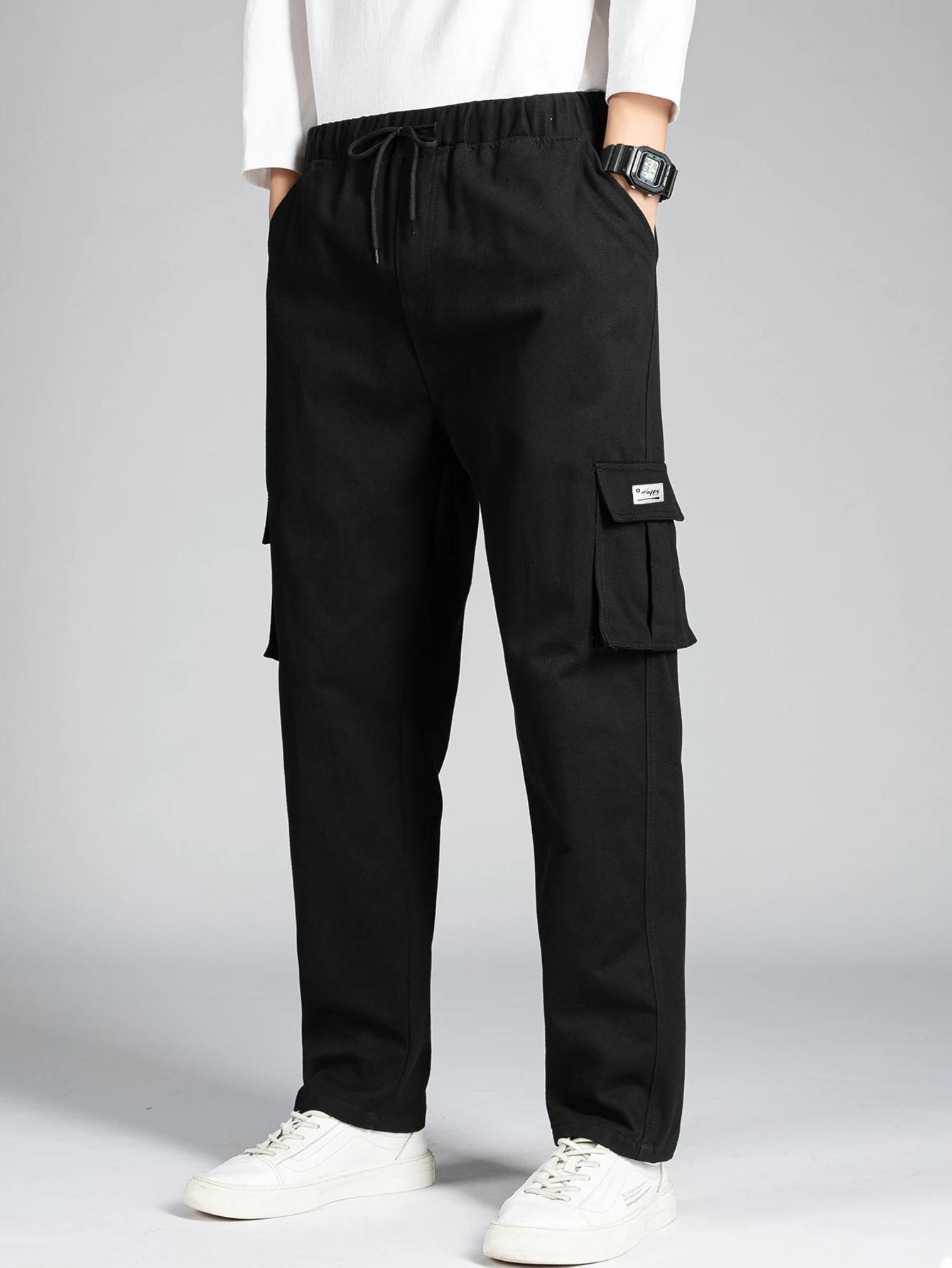 Pantalon décontracté à jambes larges pour hommes, ample, droit, Hip-Hop, Streetwear, mode Cargo, ave