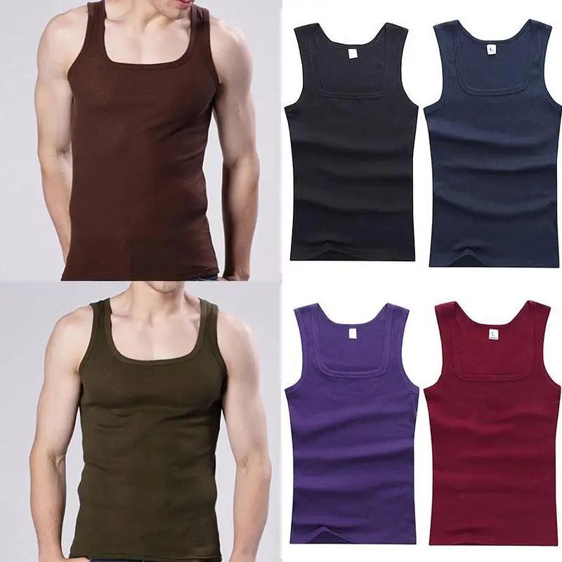 100% coton hommes T-shirt surdimensionné sans manches débardeur couleur unie Fitness hommes gilets m