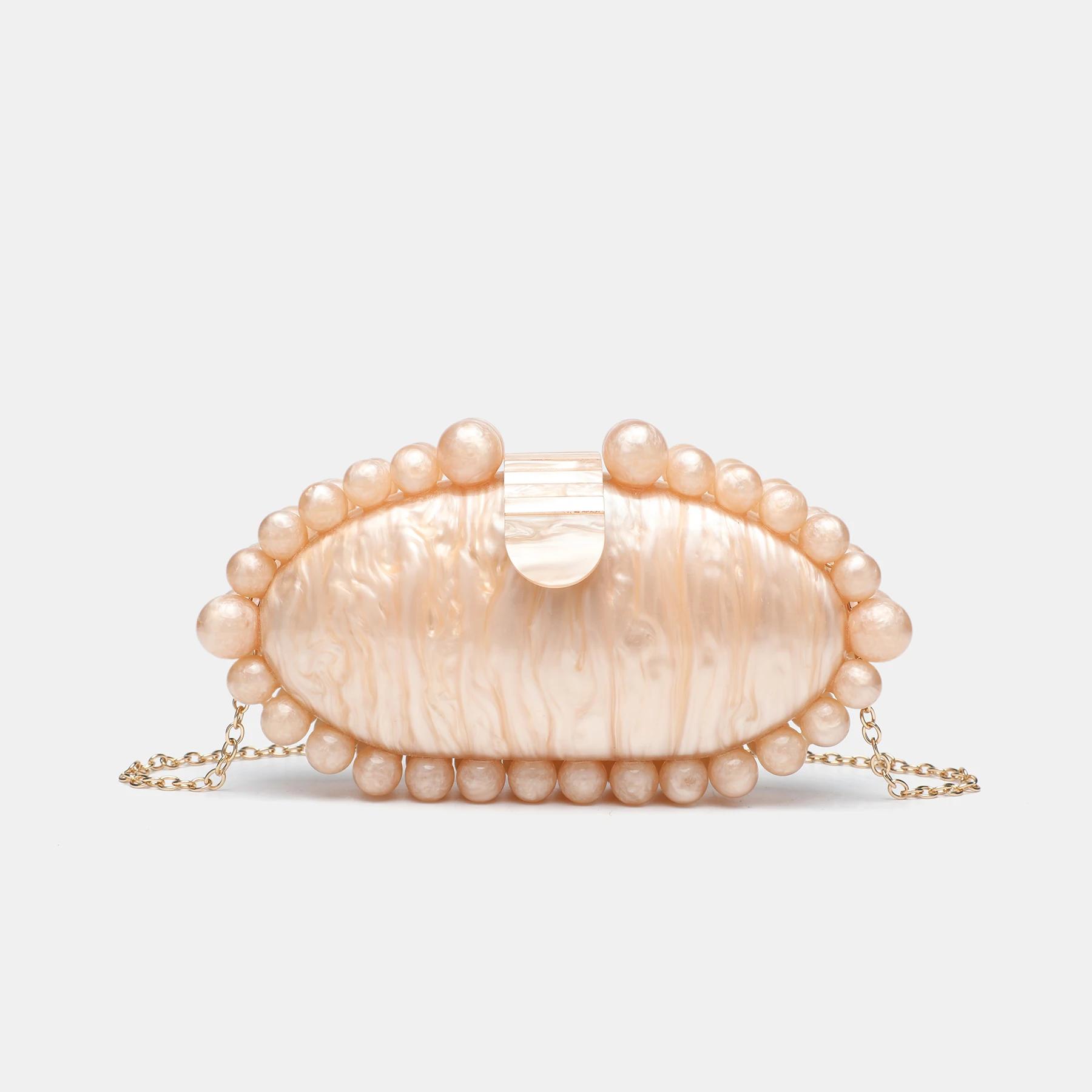 Sac de soirée de luxe 2025 avec chaîne perlée dorée, sac en acrylique en forme de gâteau pour femme,