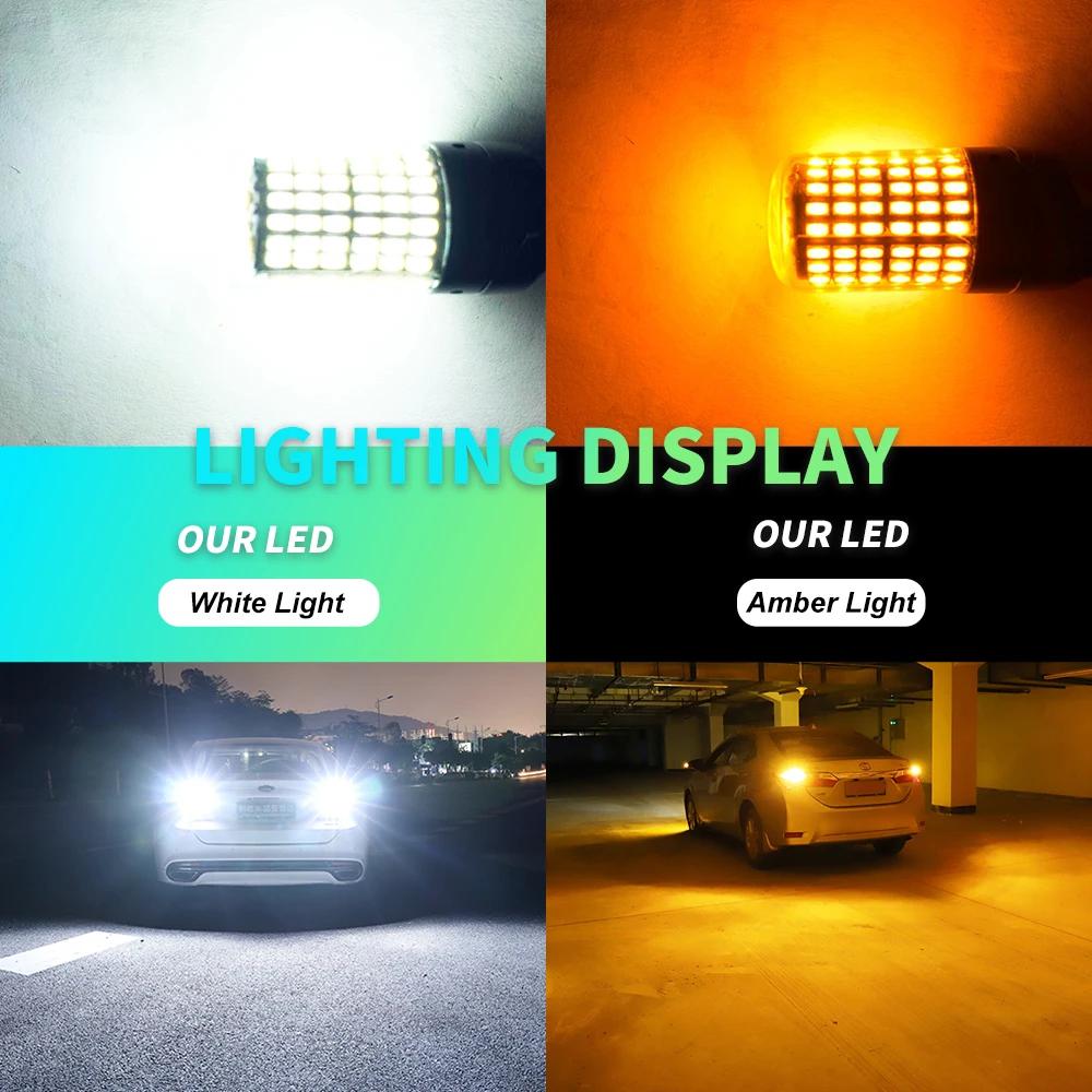 2pcs 1156 BA15S P21W BAU15S PY21W 7440 W21W P21/5W 1157 BAY15D 7443 3157 Ampoules LED 144smd CanBus 