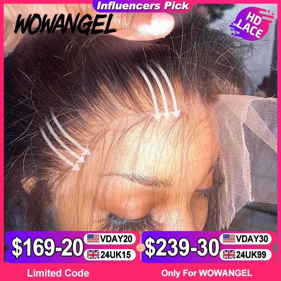 Perruque Lace Front Wig brésilienne naturelle-WOW ANGEL, cheveux lisses, 13x6, HD, pre-plucked, nais