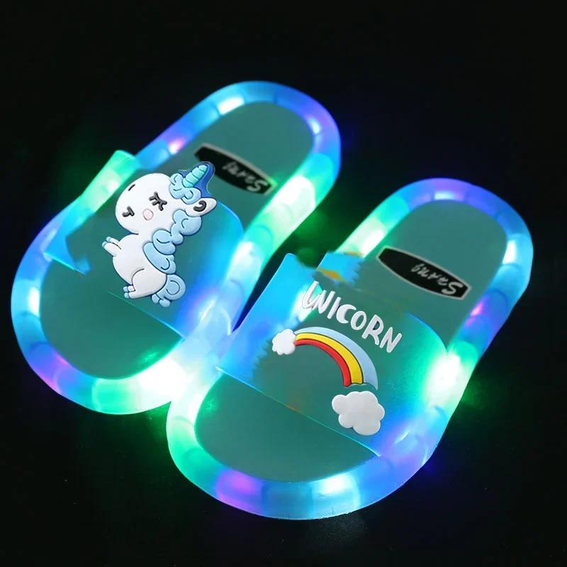 Pantoufles pour enfants garçons et filles, chaussures imprimées d'animaux licorne de dessin animé, c