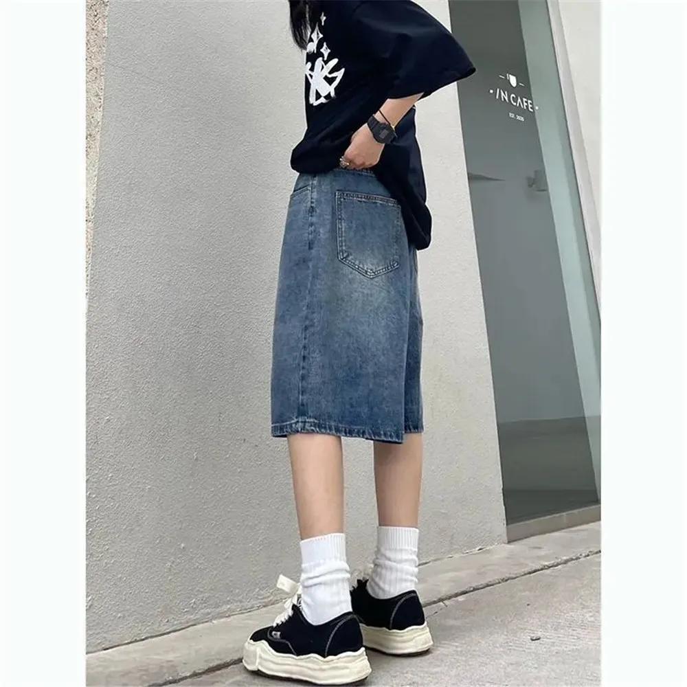 Y2K Baggy avec ceinture Jean Shorts Vintage jambe large Denim Shorts américain Streetwear décontract