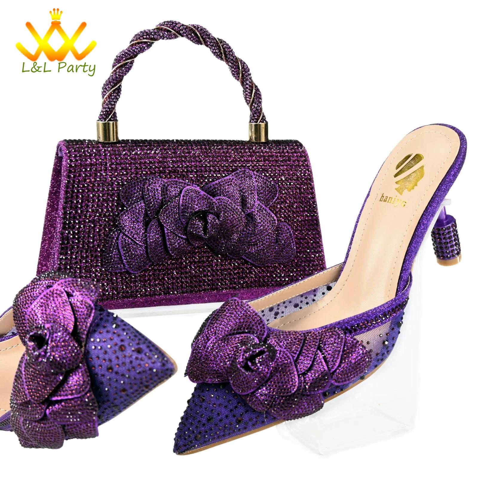 Ensemble de chaussures et de sacs au Design italien, couleur violette, bout pointu, talons Super hau