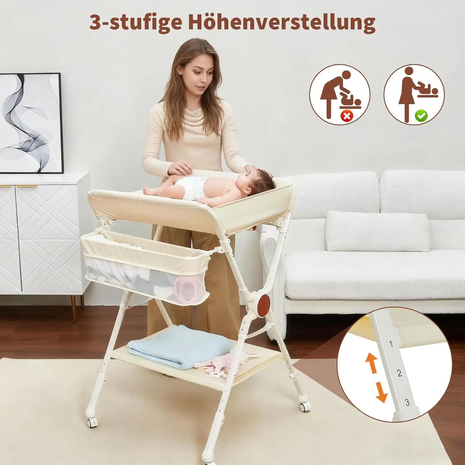 Table à langer pliable pour bébé, station à couches roulante, organisateur de chambre d'enfant avec 