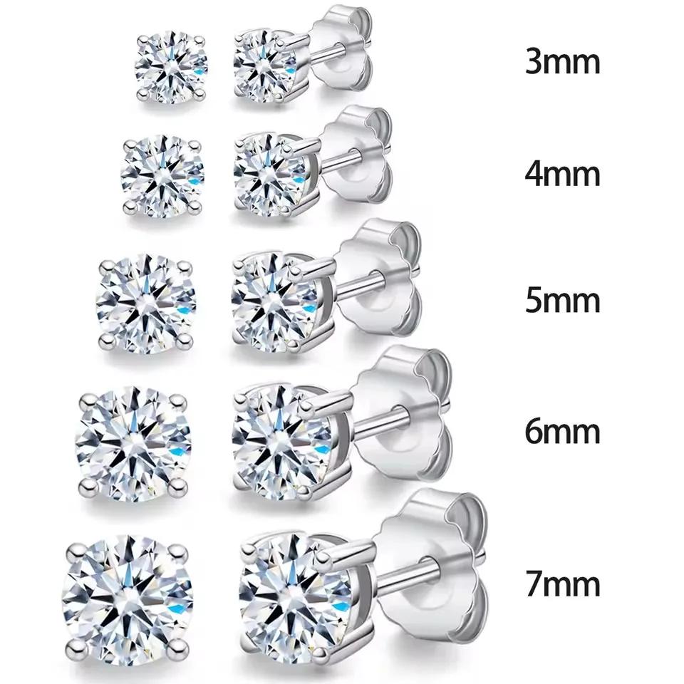 Boucles d'oreilles en diamant Moissanite pour femmes, Test réel 0.1-3CT, plaqué argent platine S925,
