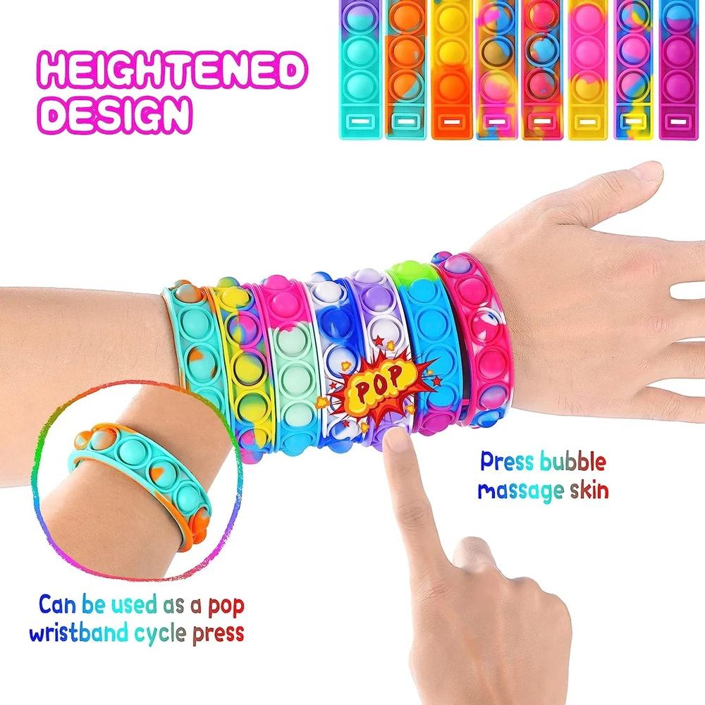 12 pièces Fidget Toys Pop Bracelet cadeaux de fête Bracelets à bulles Push Poping sensoriel anti-Str