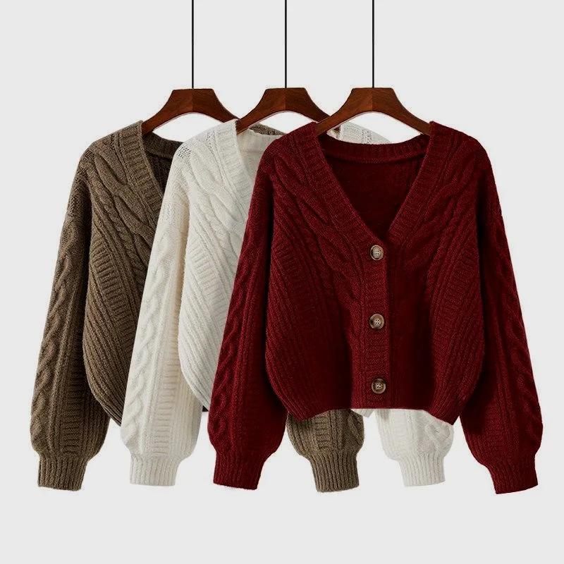 Automne hiver mode Cardigan pull femmes tricoté manteaux femme solide à manches longues décontracté 