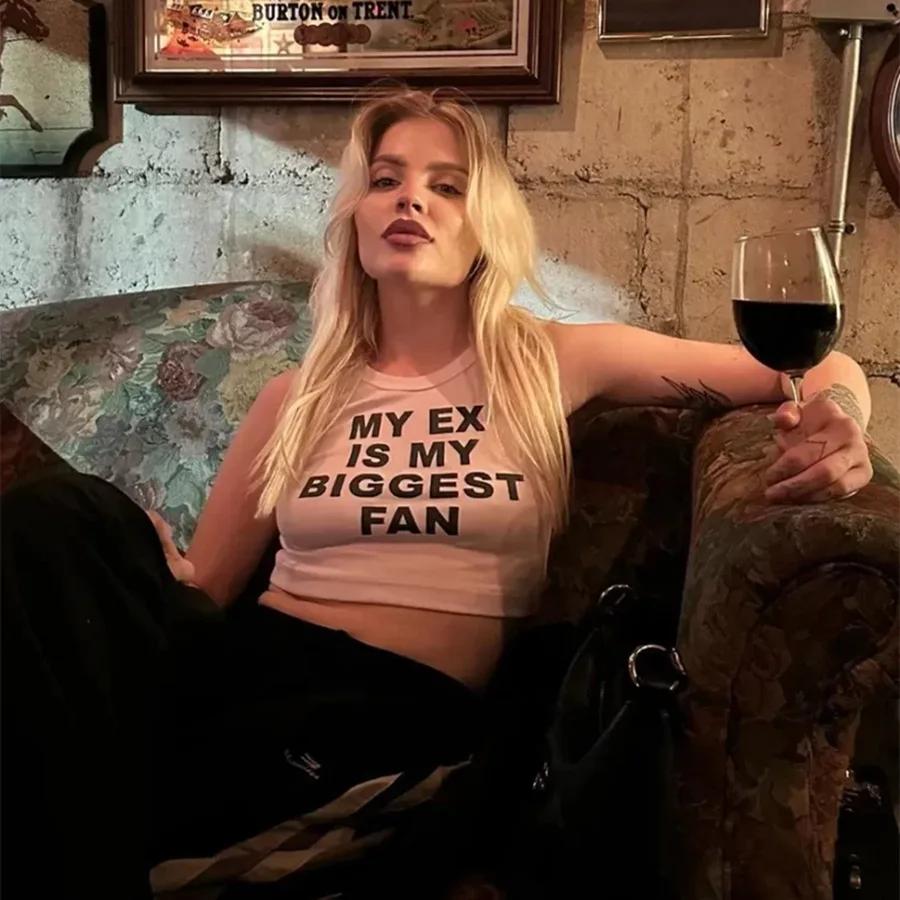 Haut court en fibre avec lettres graphiques pour femmes, glaçure d'été, punk, High Street, Y2K, vête
