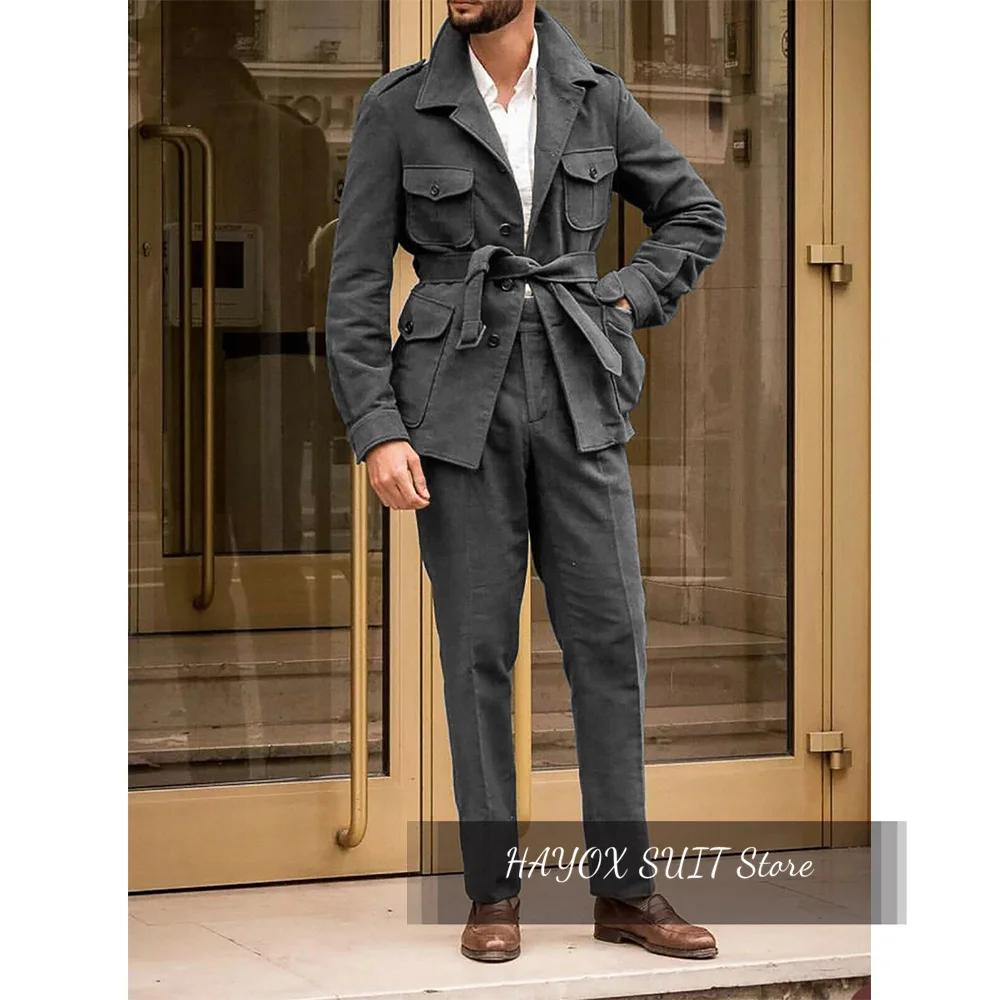 Manteau de html Vintage en Laine Verte pour Homme, Veste Slim, Pantalon Élégant, Tenue Décontractée,