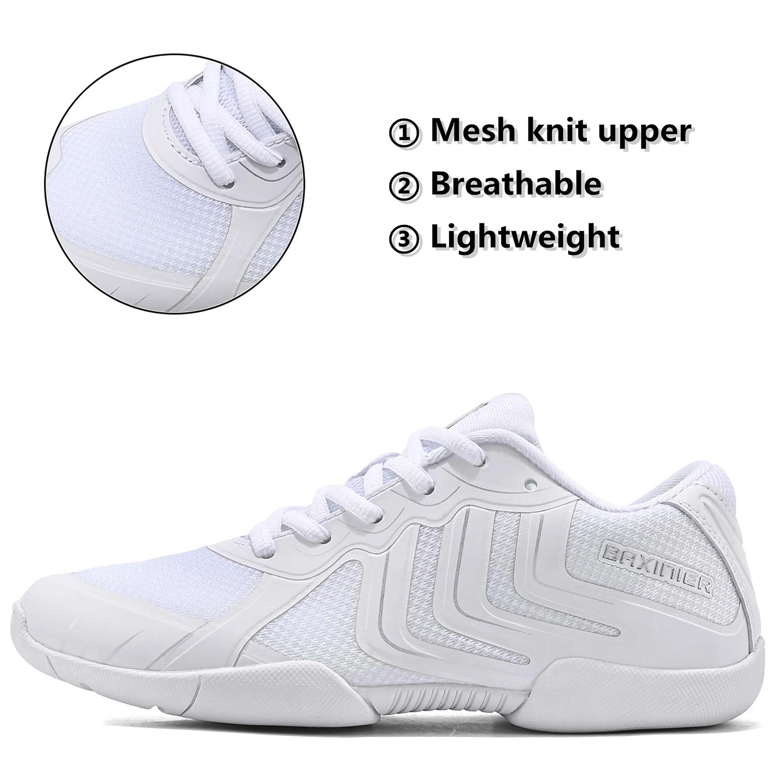 Chaussures de joie blanches BAXINIER pour filles - Baskets danse pom-pom girl respirantes tennis