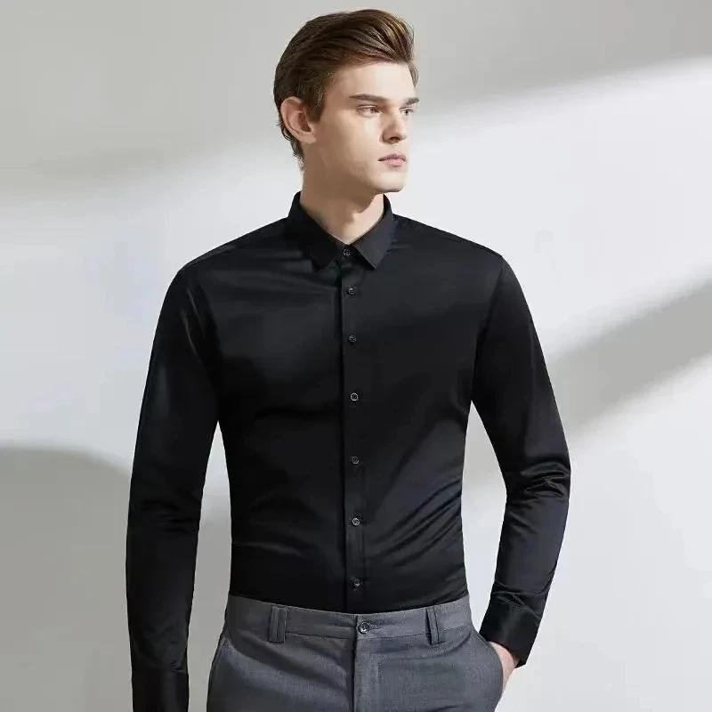 Chemise élastique à manches longues pour hommes, tenue d'affaires décontractée sans repassage, tenue