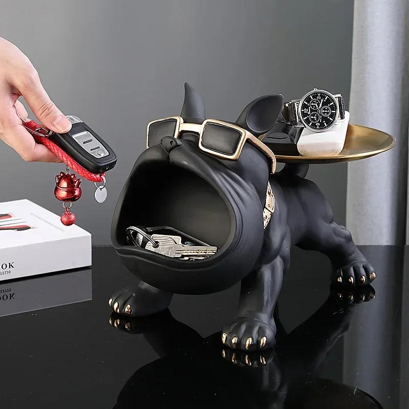 30 cm/11.8 pouces décor à la maison bouledogue Figurine chien Statue clé boîte de rangement Animal o