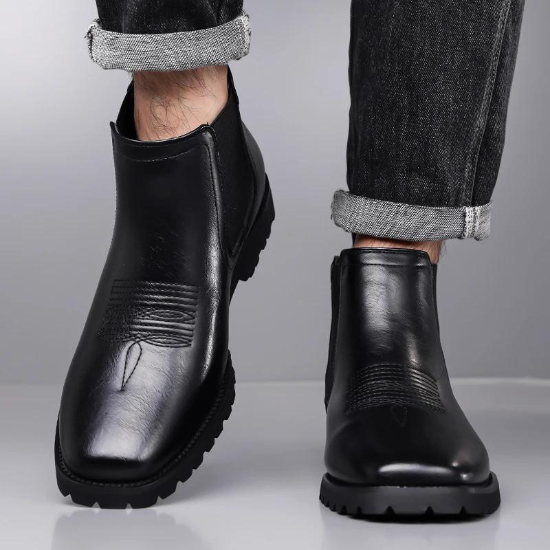 Bottes en cuir pour hommes, style britannique, confortables, décontractées, à semelle épaisse, antid