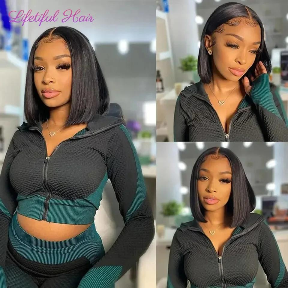Perruques Cheveux Humains Sans Colle 4x4 Lace Transparente Perruque Courte Perruques Cheveux Humains