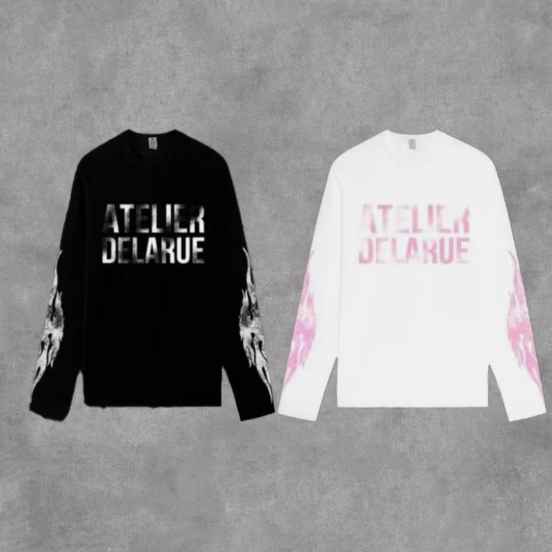 Y2K Harajuku rétro Niche à manches longues imprimé lettre flamme hauts nouvelle mode décontracté con