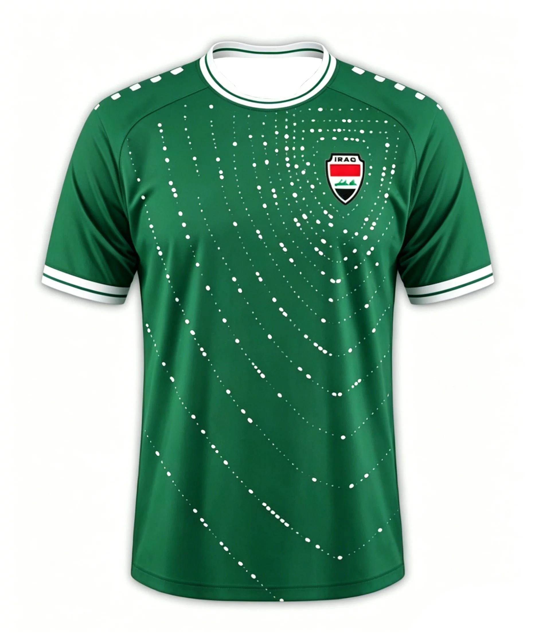 Maillot de football domicile et extérieur Iraq Style 2026, motif vagues à pois blancs verts, pour le