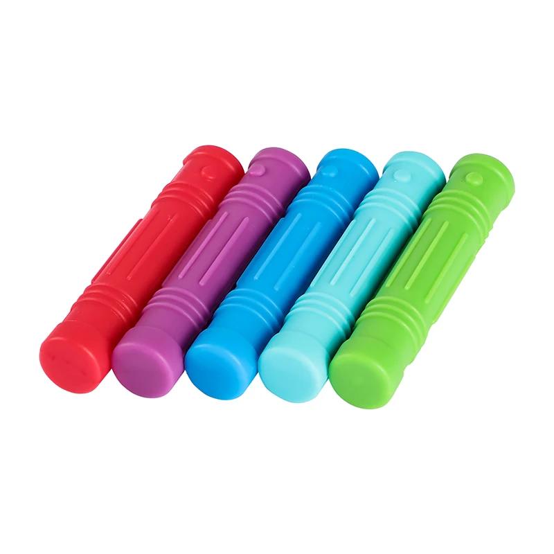 Anneau de dentition amusant en Silicone pour bébé, 5 pièces, capuchon de crayon, jouet sensoriel pou