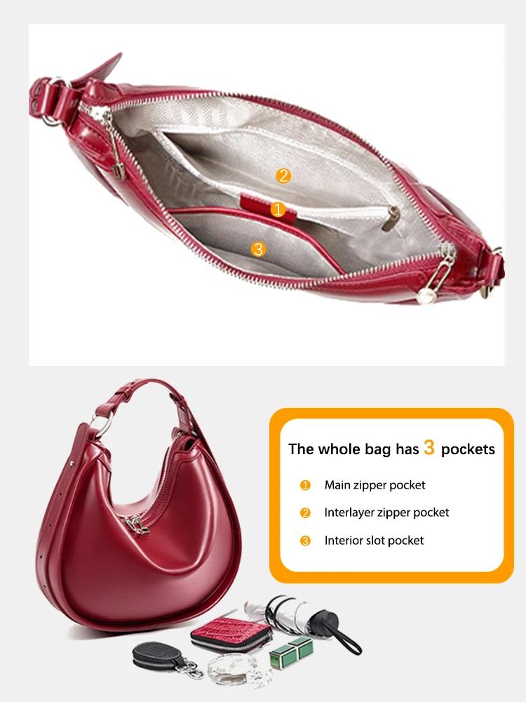 Zency – sac Hobo à bandoulière en cuir véritable pour femmes, sac à main de luxe de styliste, poches