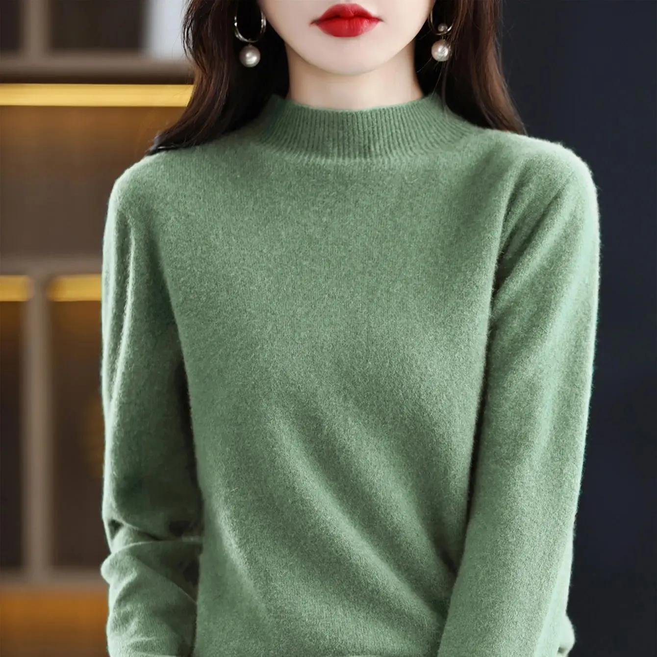 100% laine mérinos cachemire pull femmes tricoté pull col roulé à manches longues pulls automne hive