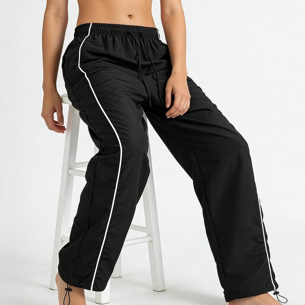 Pantalon de survêtement Baggy noir pour hommes, rayures latérales blanches, ourlet réglable, cordon 