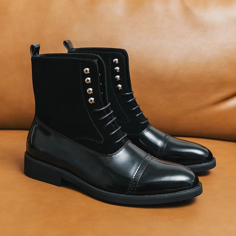 Bottes courtes en cuir de style britannique pour hommes, chaussures décontractées noires, marque, gr