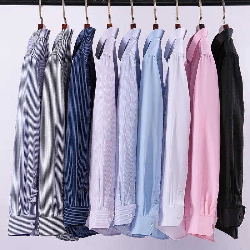 Chemise Formelle Homme Manches Longues Couleur Unie Rayée Mode Business Poche Blanche Chemise Social