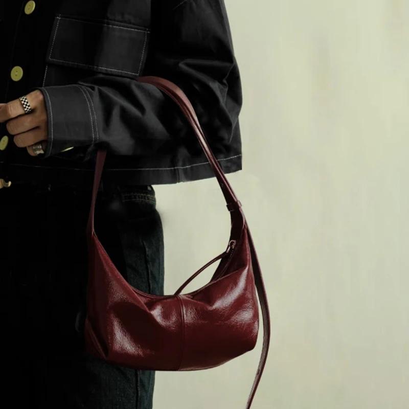 Sac sous le bras en cuir de vachette véritable bordeaux pour femme, sacs de luxe de créateur en cuir