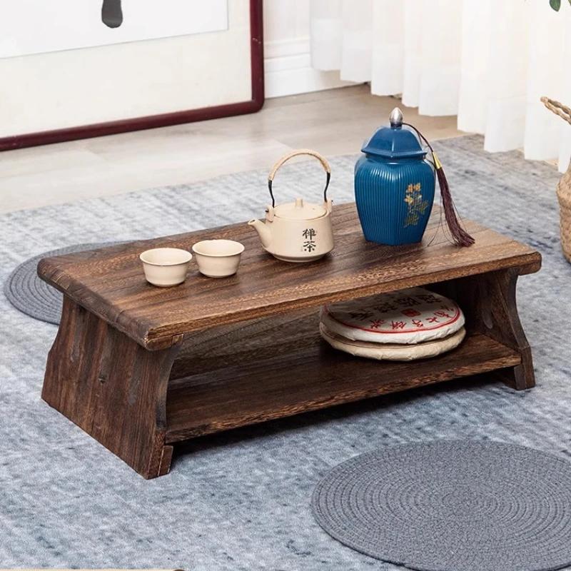 Table à thé japonaise en bois massif, Tatami, basse, balcon bas, bureau au sol de Style Zen, meubles