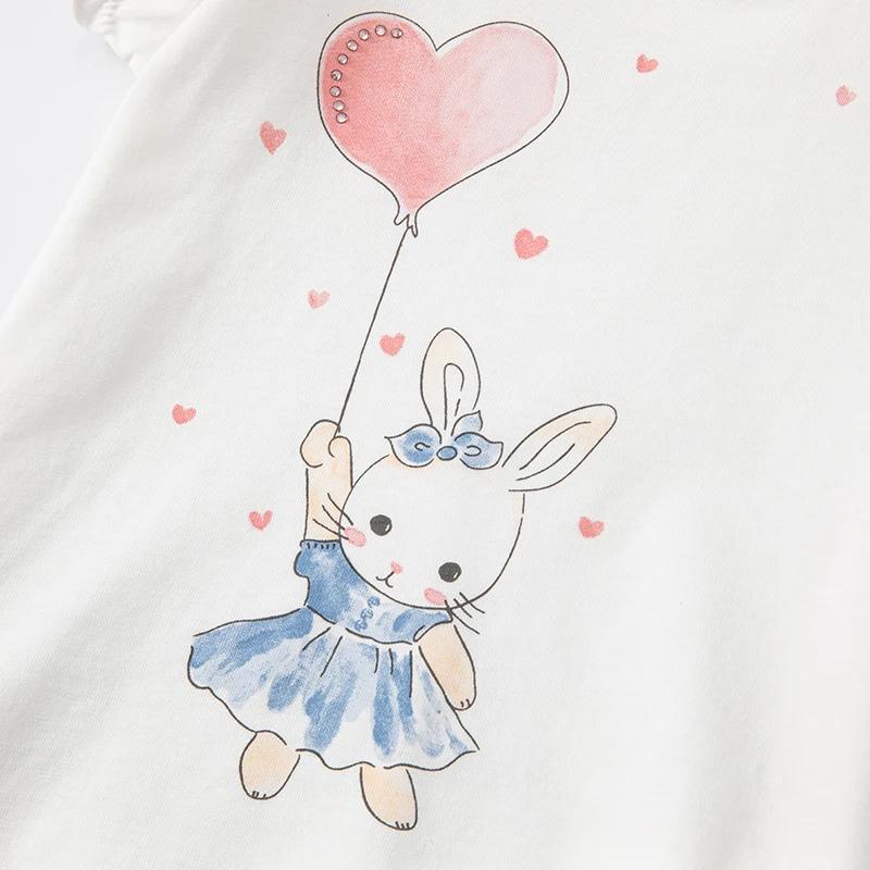 T-shirt manches bouffantes fille blanc DB2221905 - Haut imprimé dessin animé David Bella collection