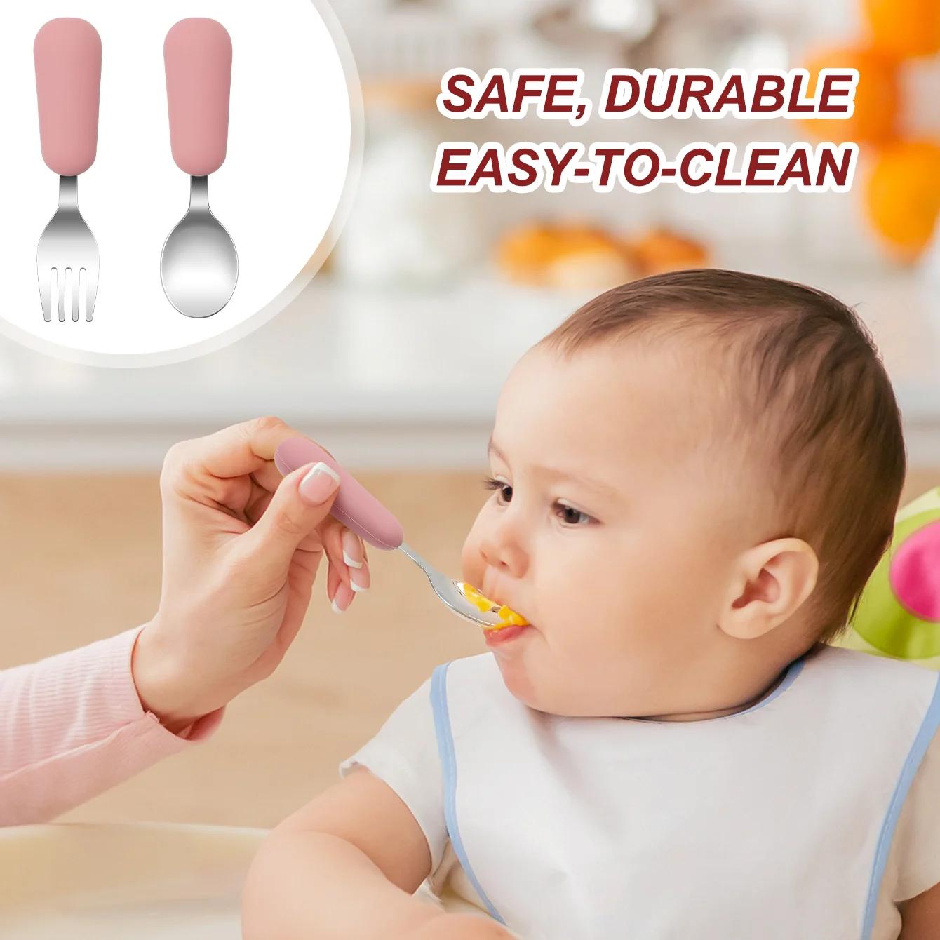 Couleur enfants 2 pièces fourchette cuillère en acier inoxydable ensemble d'alimentation pour bébé u