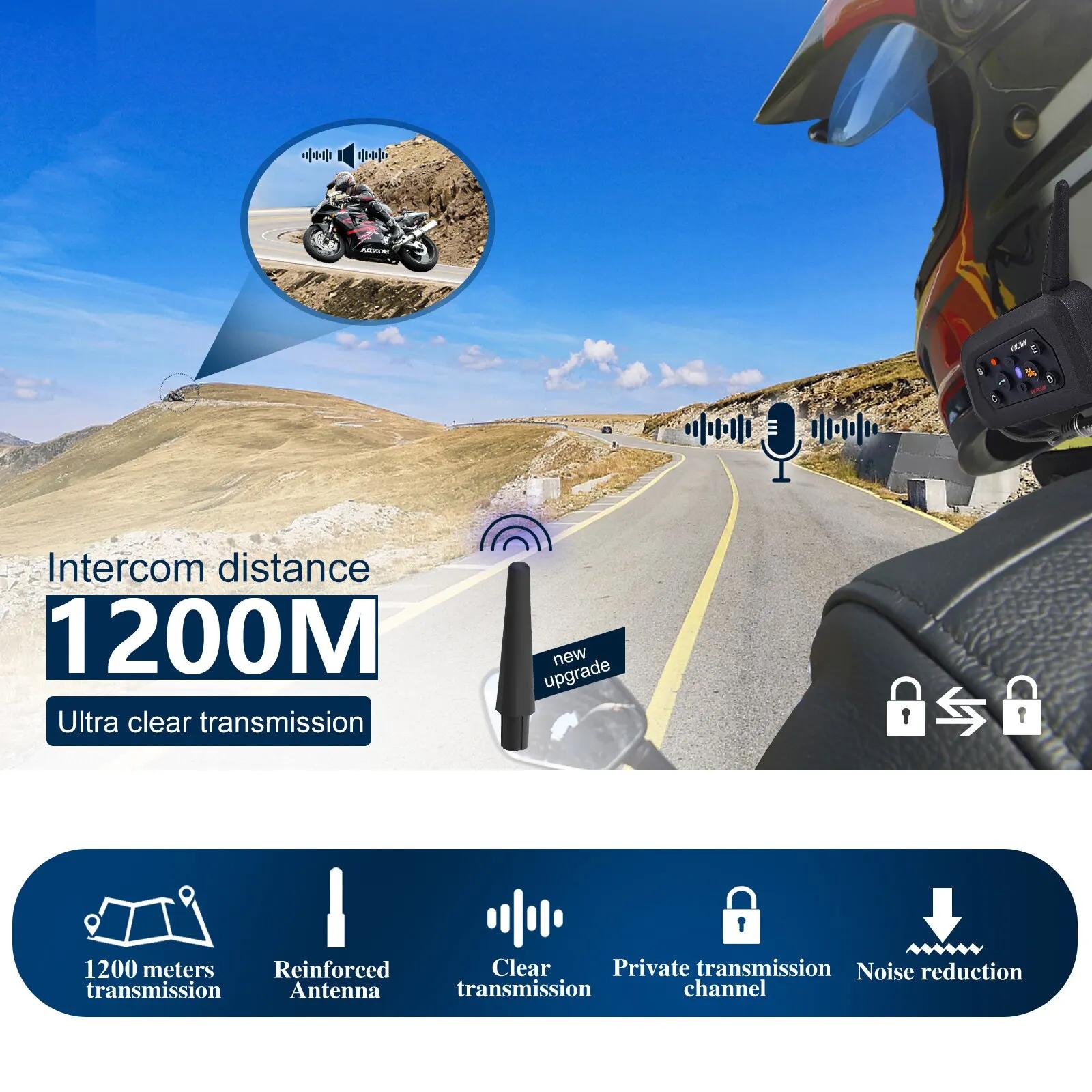 XINOWY V6 Plus Moto Casque Bluetooth Casque Interphone 1200M Interphone Communicateur Étanche 6 Cour