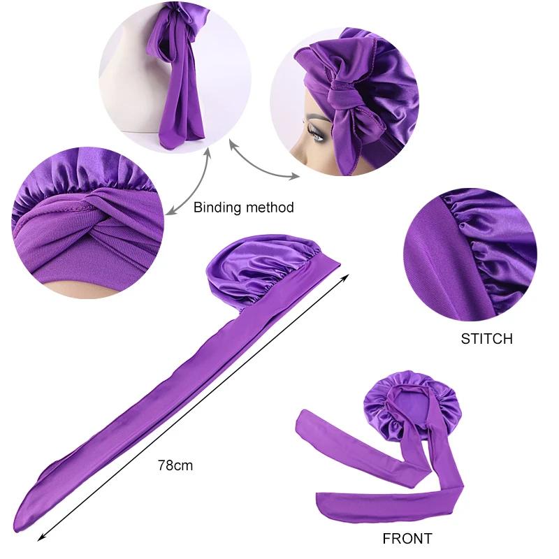 Nouveau Bonnet de couchage en Satin pour femmes, solide, large bande, cravate de tête extensible, Bo