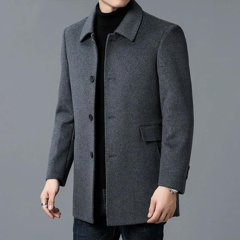 Veste homme printemps-automne, simple, couleur unie, simple boutonnage, manteau professionnel mi-lon