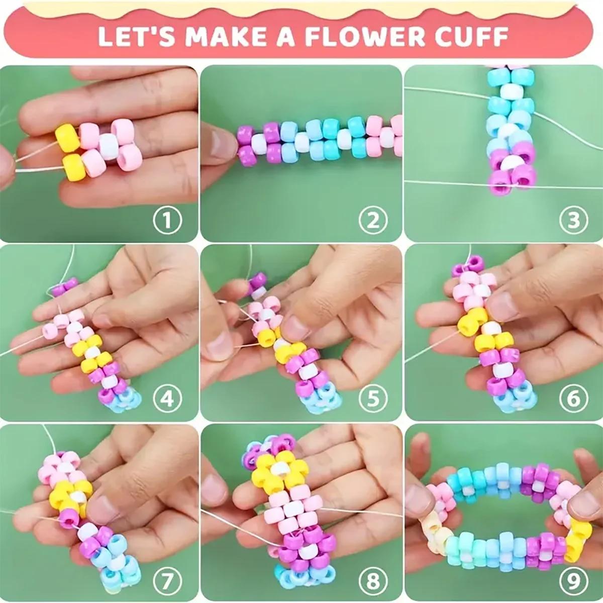 Kit d'artisanat de perles multicolores, perles de poney en plastique pour bijoux exécutifs, bracelet