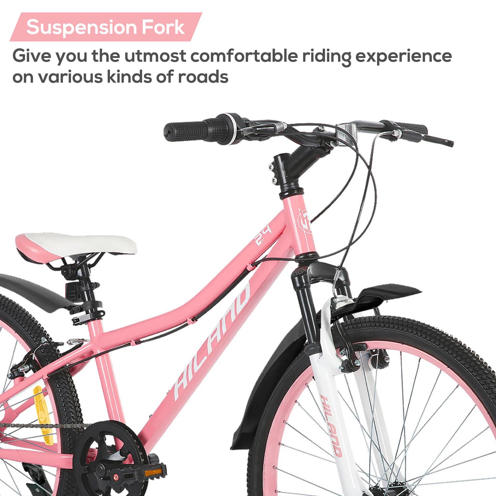 Hiland 24 pouces VTT pour enfants âge 7, fourche à suspension avant vélos pour enfants pour garçons 