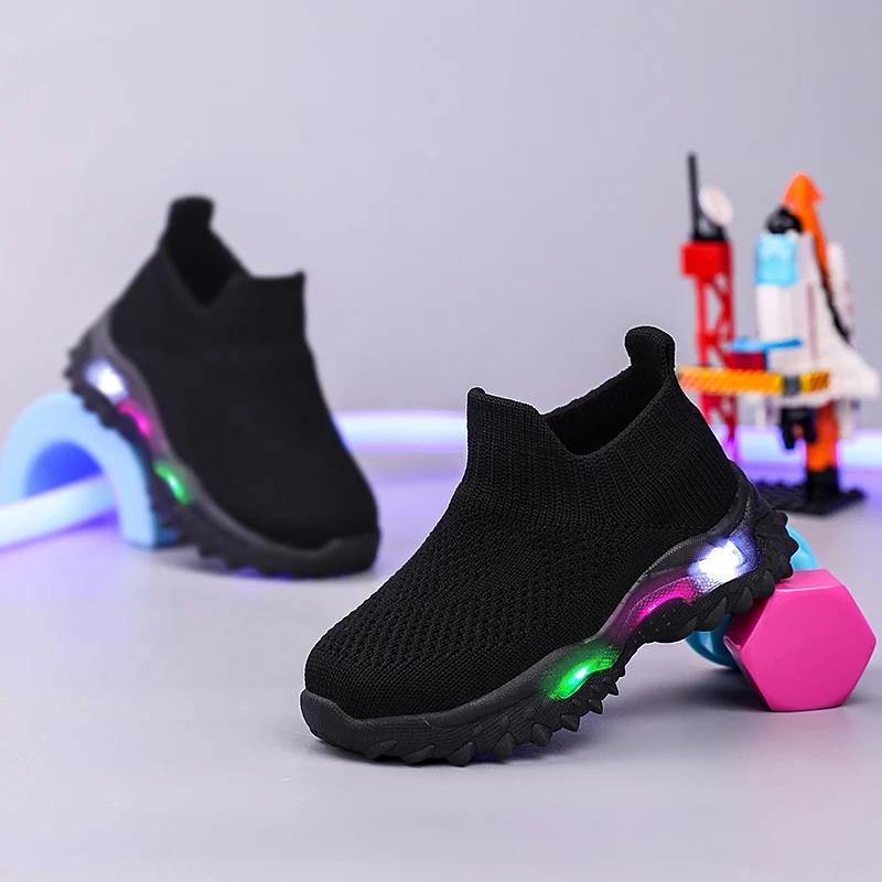 Enfants baskets enfants bébé filles garçons respirant maille Led chaussettes lumineuses Sport course